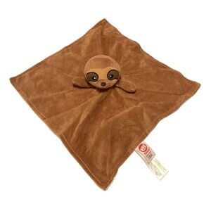 Fiesta Sloth Rattle Blanket Plush Brown Baby Blankie Lovey Satin Feel Back